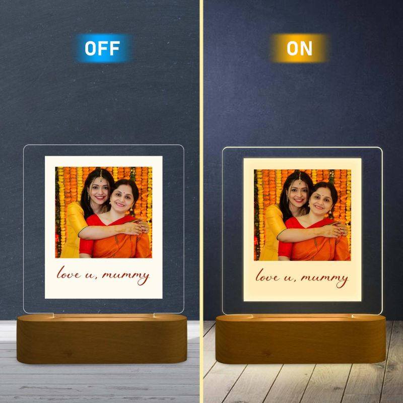 Personalized Led Photo Frame Lamp with Warm White Light & Wooden Stand Birthday Gift for Mom from Daughter Mothers Day Gift Memorable Gift for Mom